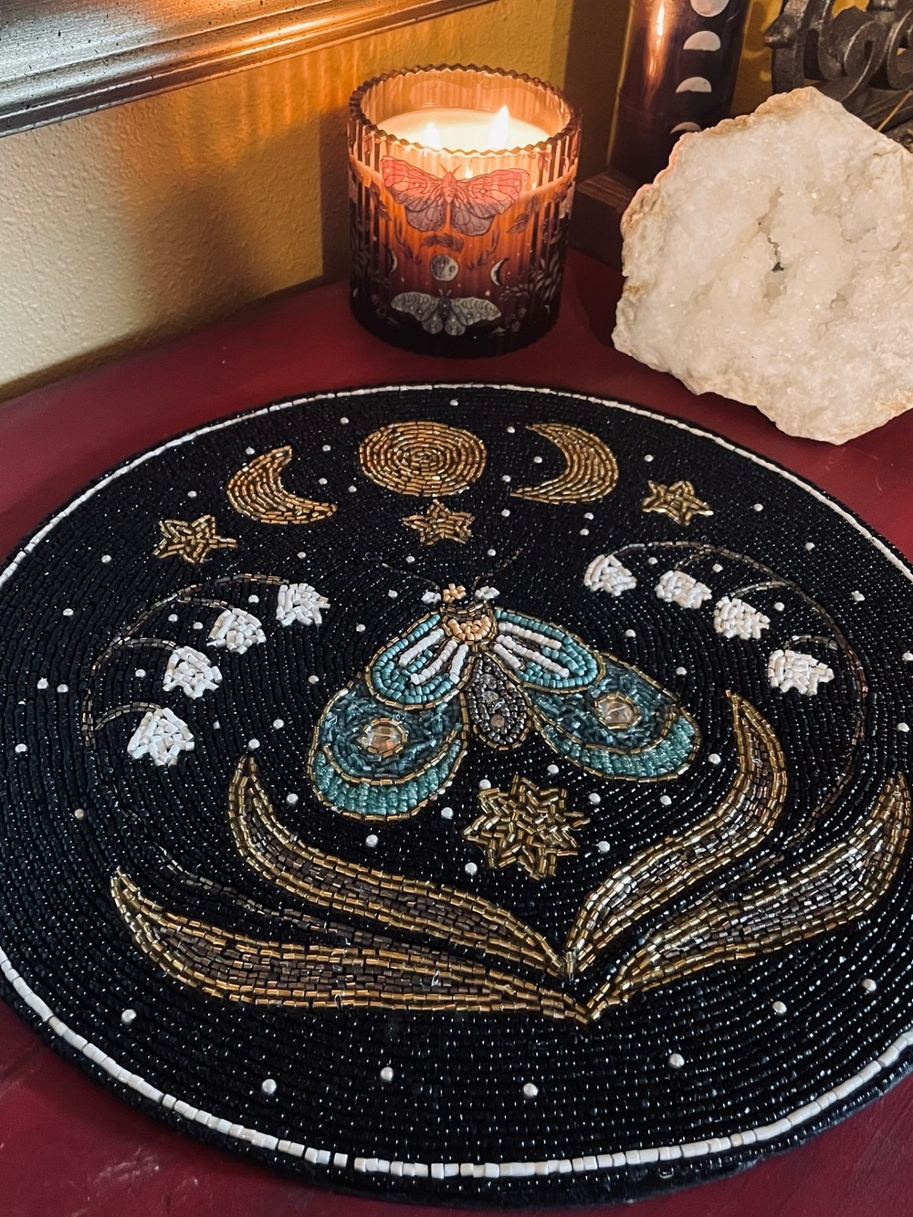 TAHARI HOME NWT Celestial Moth Beaded Charger Placemat 14” Round